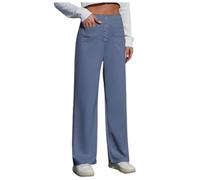 Pantalon de travail pour femme - Pantalon taille haute élastique - Pantalon droit à jambe large - Pantalon décontracté boutonné avec poches, bleu, XXL