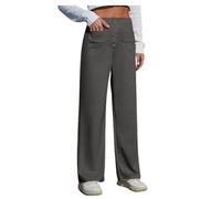 Pantalon de travail pour femme - Taille haute élastique - Pantalon droit avec jambes larges - Pantalon de loisirs boutonné avec poches, gris foncé, 4XL