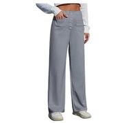 Pantalon de travail pour femme - Taille haute élastique - Pantalon droit avec jambes larges - Pantalon de loisirs boutonné avec poches, gris, 3XL