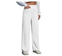 Pantalon de travail pour femme - Taille haute élastique - Pantalon droit avec jambes larges - Pantalon de loisirs boutonné avec poches, Blanc., 4XL