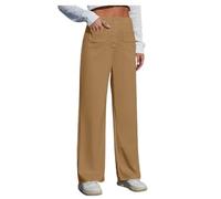 Pantalon de travail pour femme - Taille haute élastique - Pantalon droit avec jambes larges - Pantalon de loisirs boutonné avec poches, kaki, S