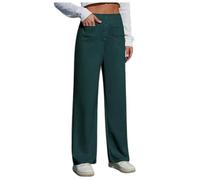 Pantalon de travail pour femme - Taille haute élastique - Pantalon droit avec jambes larges - Pantalon de loisirs boutonné avec poches, vert, S