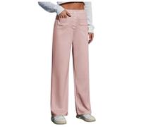 Pantalon de travail pour femme - Taille haute élastique - Pantalon droit avec jambes larges - Pantalon de loisirs boutonné avec poches, rouge, 3XL