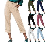 Pantalon de travail pour femme - Taille haute - Style décontracté - Coupe décontractée - Capri - Pantalon 3/4 - Couleur unie - Léger et respirant - Pantalon d'affaires basique simple, Noir , S