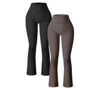 Pantalon de Yoga 2 pièces for Femme, côtelé, sans Couture, Taille Haute, Bas Cloche, Legging évasé (Color : Black+Tea Leaf, Size : S)