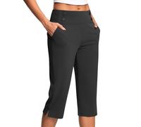Pantalon de yoga 3/4 taille haute pour femme - Legging de sport extensible avec poches, bouton latéral, pantalon de travail décontracté, pantalon de fitness sept (noir, taille 5XL)