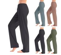 Pantalon de yoga à jambe large pour femme - Coupe ample - Pantalon de pyjama super doux de couleur unie - Pantalon de détente décontracté - Pantalon extensible et confortable pour femme, marron, L