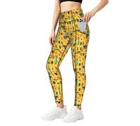 Pantalon de yoga avec poches, imprimé éléphant d'Afrique, décontracté, opaque, Noir , L