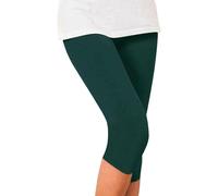 Pantalon de yoga court pour femme en coton Capri Legging d'été pour femme Taille haute Slim Fit Yoga Leggings 3/4 Pantalon de sport Couleur unie Léger, Vert, S