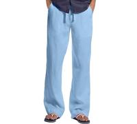Pantalon de yoga en coton et lin pour homme avec cordon de serrage, taille élastique, jambes droites, ample, décontracté, pour l'été, la rue, bleu ciel, XL