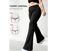 Pantalon de yoga évasé avec poches, grande taille, legging de fitness ajusté et extensible, décontracté et à la mode pour le yoga et les loisirs, noir, printemps, sport 0XL,1XL,2XL,3XL,4XL,5XLUnicolor