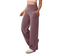 Pantalon de yoga évasé avec poches pour femme - Pantalon d'entraînement confortable uni décontracté polyvalent - Pantalon de sport droit taille haute - Contrôle du ventre, violet, XXL