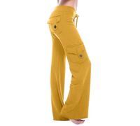 Pantalon De Yoga Femme Couleur Unie Taille Elastique Poche BoutonnéE