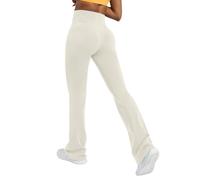 Pantalon de Yoga Femme Fluide Taille Haute Legging de Sport évasé Booucut Leggings Décontracté Pantalon pour Fitness Sport Gym Yoga Danse (A0a2-Beige, L)