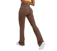 Pantalon de Yoga Femme Fluide Taille Haute Legging de Sport évasé Booucut Leggings Décontracté Pantalon pour Fitness Sport Gym Yoga Danse (A0a2-Brown, S)
