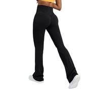 Pantalon de Yoga Femme Fluide Taille Haute Legging de Sport évasé Booucut Leggings Décontracté Pantalon pour Fitness Sport Gym Yoga Danse (A0a1-Black, S)