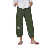 Pantalon de yoga large pour femme - Pantalon de loisirs solide pour femme - Poches élastiques à la taille - Jambes larges - Pantalon court, Vert armée., M