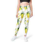 Pantalon de yoga long pour femme avec motif feuilles de citron, taille haute, extensible, pour le sport, la gym, la course à pied, couleur, XXL