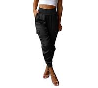 Pantalon de yoga long pour femme avec poches : pantalon en tissu noir pantalon de sport stretch pour femmes pantalon d'été en satin taille haute pantalon de loisirs pantalon de jogging léger pantalon