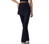 Pantalon de yoga pour femme avec jupe portefeuille intégrée - Pantalon 2 en 1 avec évasé pour le sport et les loisirs - Legging bootcut avec jupe asymétrique, Style_d02 Noir, XL