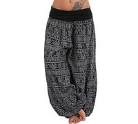 Pantalon de yoga pour femme - Jambes larges - Pantalon sarouel pour femme - Coton - Grandes tailles - Imprimé bohème - Pantalon bouffant respirant - Pantalon en tissu - Taille basse - Pantalon palais