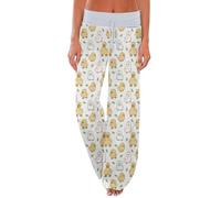 Pantalon de yoga taille haute ample Legging évasé long pour femme Pantalon de survêtement ajusté pour femme Pantalon de sommeil et de lounge Jambe large Canard Jaune, blanc, L