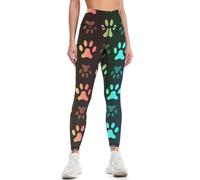 Pantalon de Yoga Taille Haute pour Femme avec Motif Animal et Empreinte de Patte Arc-en-Ciel