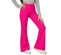 Pantalon d'école évasé en jersey extensible à jambe large pour fille | Pantalon bootcut décontracté à taille boutonnée pour enfants - Léger - Y2K - Pour l'extérieur et le quotidien - Avec poches