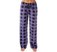 Pantalon décontracté à carreaux confortable avec poches et cordon de serrage en coton satiné - Pantalon de pyjama ample - Vêtements de nuit pour femme - Pantalon de pyjama en coton brossé, violet, L