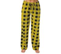 Pantalon décontracté à carreaux confortable avec poches et cordon de serrage en coton satiné - Pantalon de pyjama ample - Vêtements de nuit pour femme - Pantalon de pyjama en coton brossé, jaune, M
