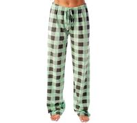Pantalon décontracté à carreaux confortable avec poches et cordon de serrage en coton satiné - Pantalon de pyjama ample - Vêtements de nuit pour femme - Pantalon de pyjama en coton brossé, Vert, 3XL