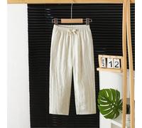 Pantalon décontracté à jambe droite avec décor à cordon de serrage en lin imitation pour jeune garçon, respectueux de la peau. Convient pour le port en extérieur et quotidien, en été 6Y,7Y,4Y,5YUnicol