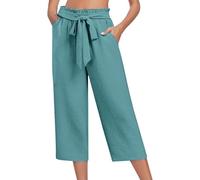 Pantalon décontracté à jambe large avec nœud papillon pour femme Printemps/été Pantalon sept quarts pour femme Pantalon décontracté Petite Court, vert menthe, M