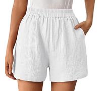 Pantalon Décontracté à Jambes Droites pour Femmes, Double Couche avec Ourlet Plissé, Taille Haute Short de Sport Ample, pour Quotidien et Sorties