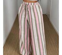 Pantalon décontracté à jambes larges avec ceinture et rayures pour femmes en grandes tailles 0XL,1XL,2XL,3XL,4XLRayéTissu tissé