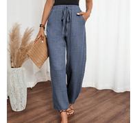 Pantalon décontracté à poches latérales à volants de couleur unie effet jean pour vêtements du Nouvel An pour femmes L,M,S,XL,XS,XXLUnicoloreTissu tissé