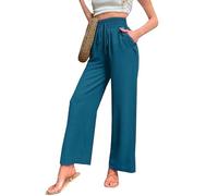 Pantalon décontracté à taille élastique avec nœud noué réglable pour femme - Taille haute - Jambe large - Coupe ample avec poches