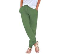 Pantalon décontracté à taille élastique avec poches pour femme, Vert, 3XL