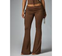 Pantalon décontracté à taille froncée, jambe évasée, taille basse, longueur complète, avec cordon de serrage, détail latéral et accent de charme en quincaillerie dorée L,M,S,XL,XSTie dyeTissu tricoté