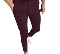 Pantalon Décontracté à Zip Coupe Slim Imprimé à Carreaux Pantalon Tendance Internet Col Droit avec Fermeture Pantalons de Ville Léger Motif Graphique Bas Fashion Tendance