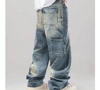 Pantalon décontracté ample à jambes larges en jean vintage lavé pour hommes, avec plusieurs poches. Polyvalent et , convient comme cadeau pour le petit ami/mari 28,30,32,36,34Jean