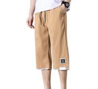 Pantalon décontracté ample sept pieds pantalon sportif jambe droite grande taille été léger polyester capri pantalon pour la marche gris (3XL kaki)