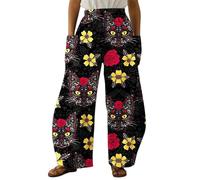Pantalon décontracté bohème pour Femmes pour Les Vacances avec Poches latérales imprimé 3D de Chat Vache Highland et Animaux de Zoo Taille Haute Jambes Larges