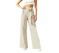 Pantalon Décontracté Confortable Simple Pantalon décontracté Femme Jambe Large Lien élastique Coupe Fluide élégant Quotidien Confortable Polyvalent Tenue Basique intemporelle Saisons(Beige, XXL)