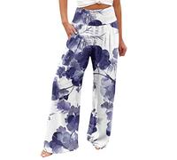 Pantalon décontracté de style hawaïen pour femme - Pantalon de nettoyage extensible et élastique - Taille haute - Jambe large - Imprimé floral - Pantalon d'entraînement ample avec poche, Violet 2, L