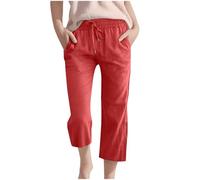 Pantalon décontracté décontracté taille élastique 3/4 pour bébé fille, Rouge pastèque, 13-14 ans