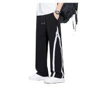 Pantalon décontracté d'été en Soie glacée for garçon, Pantalon péplum décontracté, Beau Pantalon de Sport Droit à Blocs de Couleurs(Black,XXXL)