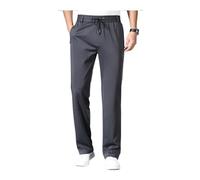 Pantalon décontracté droit anti-rides pour homme - En soie glacée - Respirant - Séchage rapide - Stretch - Pantalon décontracté et droit, gris foncé, XXL