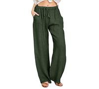 Pantalon décontracté en Coton et Lin pour Femme, Pantalon de détente à Jambe Large avec Poches, Taille Haute élastique avec Cordon de Serrage