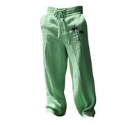 Pantalon décontracté en coton et lin pour homme - Pour l'été, la plage, la marche, le yoga, le jogging, le jogging, le jogging, le séchage rapide, la taille élastique et le cordon de serrage, Vert